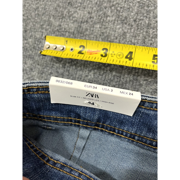 NWT Zara ZW Marine Straight High Rise Jeans Pants 2 Sailor Wide Leg Denim Blue - Picture 4 of 14